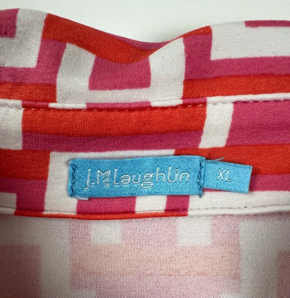 J. McLaughlin Red & Pink Geometric Print Belted Shirt Dress Size XL - Picture 3 of 6